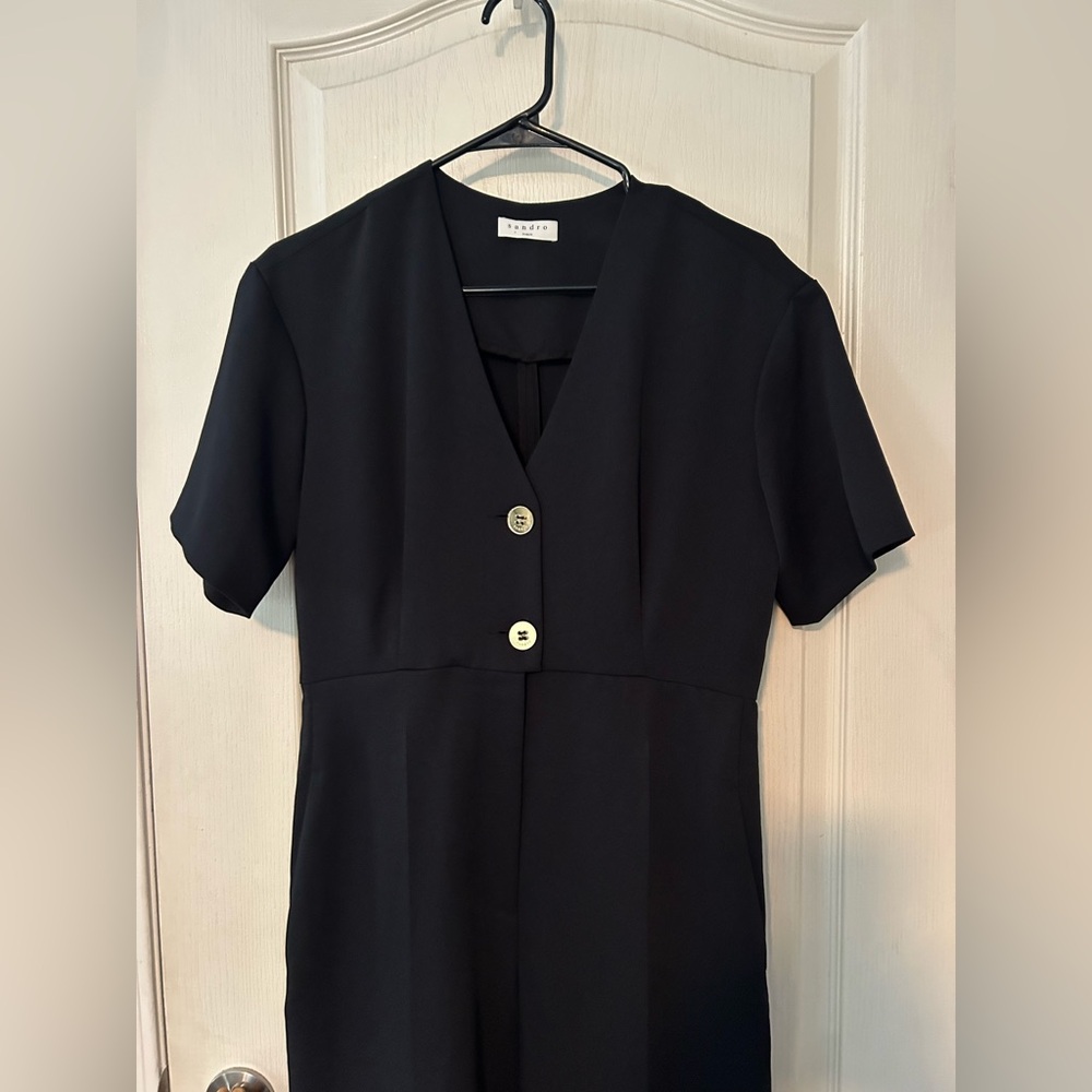 🎉 Host Pick 🎉 Sandro Paris Black Jumpsuit with Gold Button Detail - Picture 2 of 12